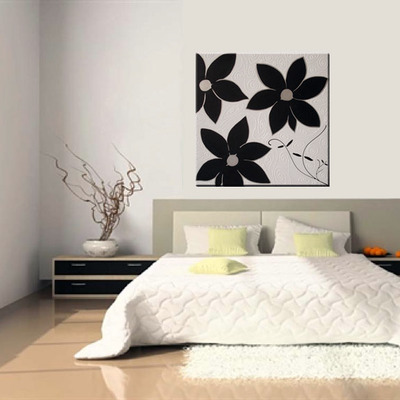 Cuadro flores en negro y plata