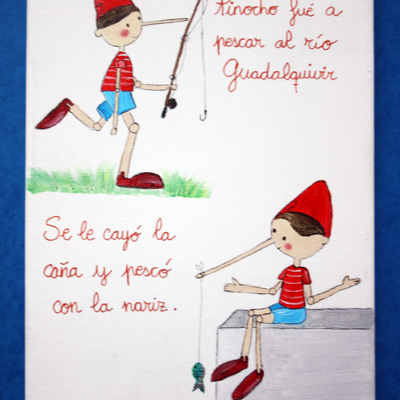 Cuadro infantil de pinocho fue a pescar