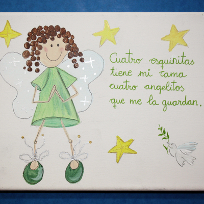 Cuadro infantil pintado a mano de cuatro esquinitas