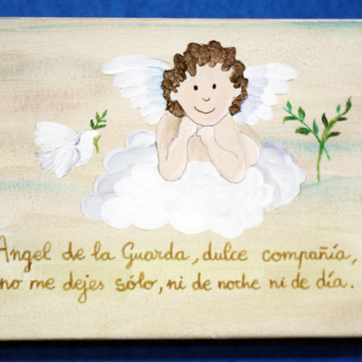 Cuadro infantil pintado a mano del ángel de la guarda