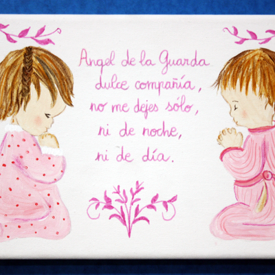Cuadro infantil pintado a mano del ángel de la guarda