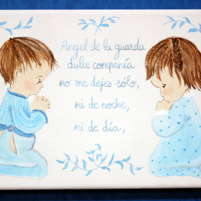 Cuadro infantil pintado a mano del ángel de la guarda