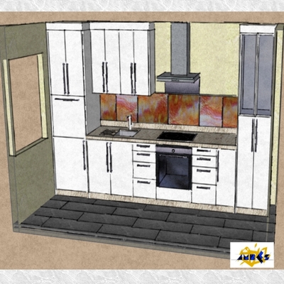 Diseño de cocina con frontal en vidrio artistico IV