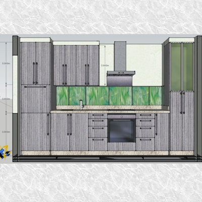 Diseño de cocina con frontal en vidrio artistico