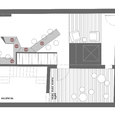 distribución en planta de área de recepción de hotel