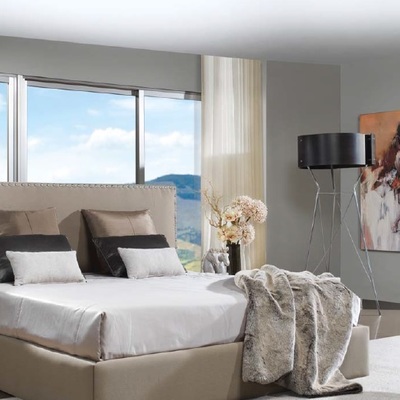 Dormitorio cama beige