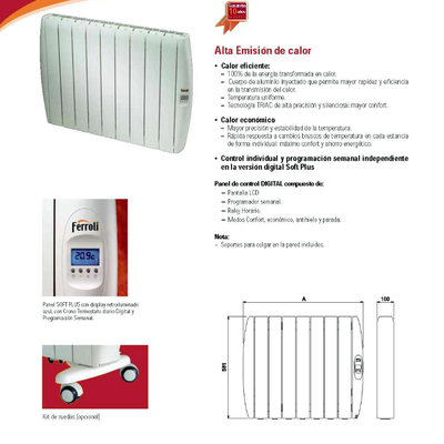 Emisor térmico Soft Plus 500W, 4 elementos