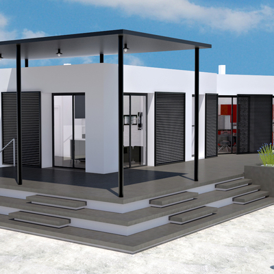 Infografía 3D de reforma integral de vivienda unifamiliar.