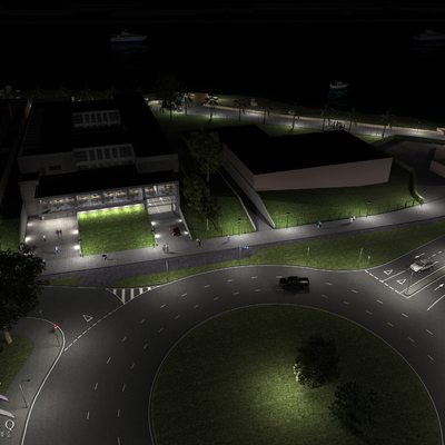 Fase acabados noche edificio administrativo Algeciras