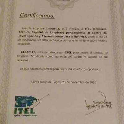Certificado calidad otorgado por ITEL