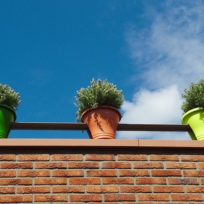 Macetas fijadas en valla