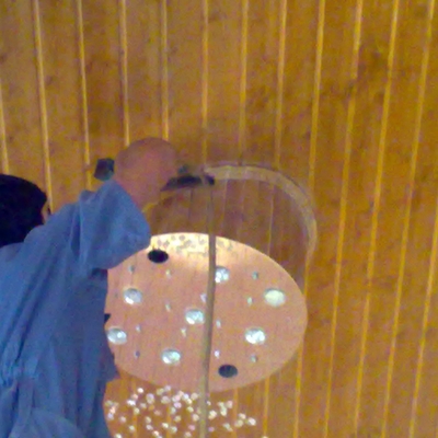 Forrando La lampara con madera igual que el techo