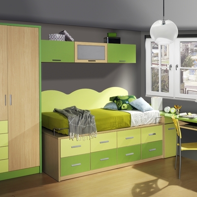 Habitación color haya, pistacho y verde