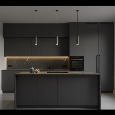 Cocina moderna con isla central y diseño minimalista