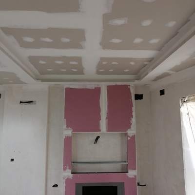 Revestir chimenea y techo pladur a doble altura