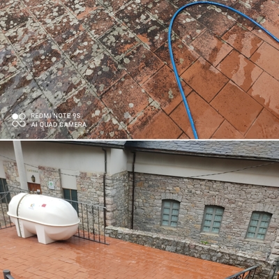 Limpieza de terraza con hidrolimpiadora profesional