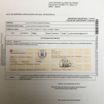 certificado instalador de gas