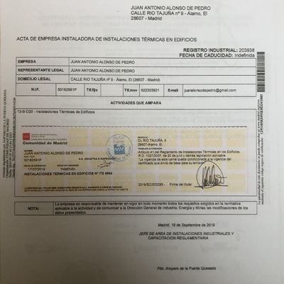 certificado instalador RITE