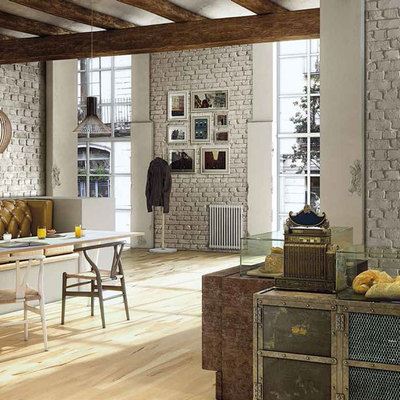 Loft con paredes de ladrillo blanco