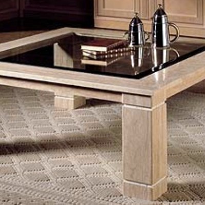 Mesa baja de salón en Travertino y cristal