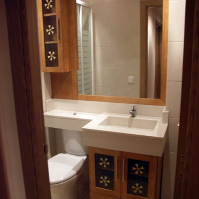 Mueble con lavabo integrado y brazo para sanitario