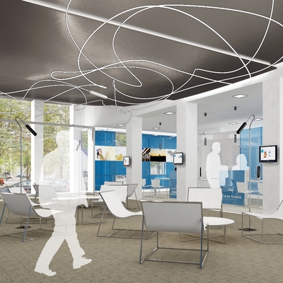 Oficina bancaria. Nova distribució i diseny interior.