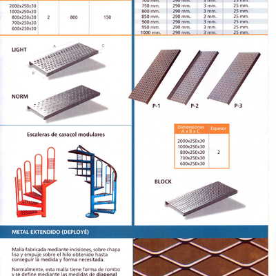 Peldaños de chapa perforada y para escaleras de caracol.
