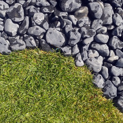 piedra negra con césped