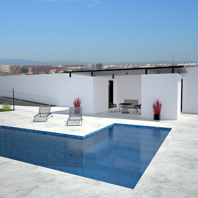 Infografía 3D de reforma integral de vivienda unifamiliar.