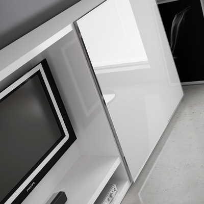 porta corredera, perfil alumini cromat, vidre blanc òptic