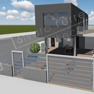 Vista vivienda unifamiliar entre medianeras