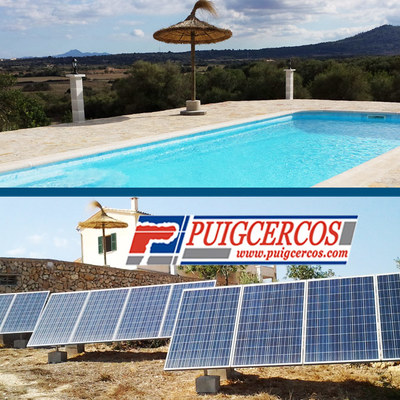 Instalación de piscina de fibra con filtración solar y energía solar fotovoltaica
