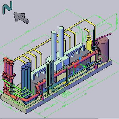 Recreación 3d sala calderas gas ciudad.