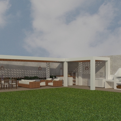 Proyecto en 3D de la terraza de una vivienda unifamiliar.