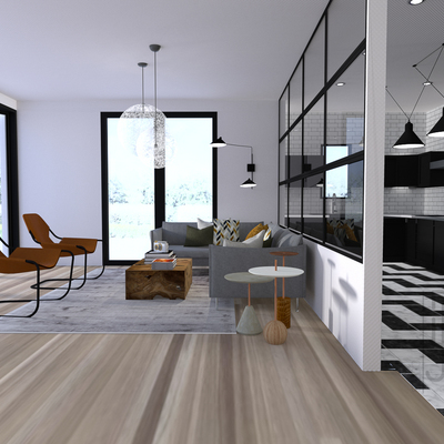 Salón Cocina semi-integrada