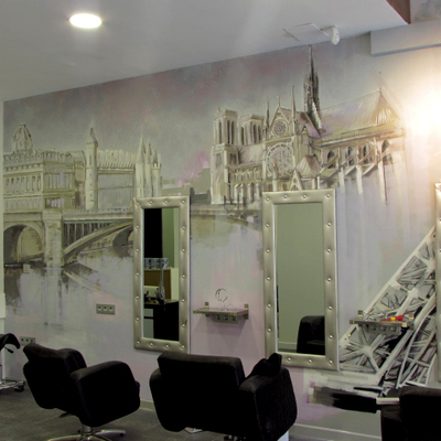 Decoración mural en peluquería.
