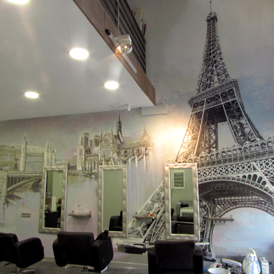 Decoración mural en peluquería.