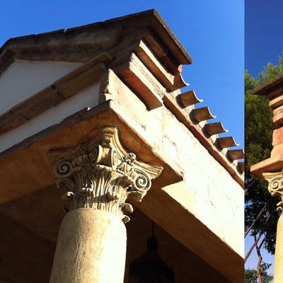 Solución decorativa con referencias clásicas, columas y dintel.