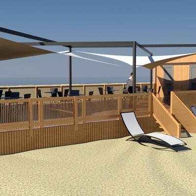 Velas tensionadas con estructura metálica.