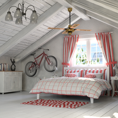 Render 3D dormitorio buhardilla