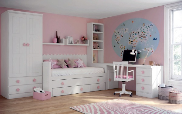 Dormitorio blanco rosa