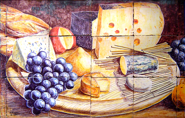 Bodegón con uvas y quesos