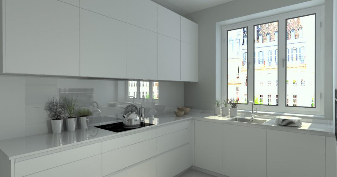 Cocina completamente en blanco.