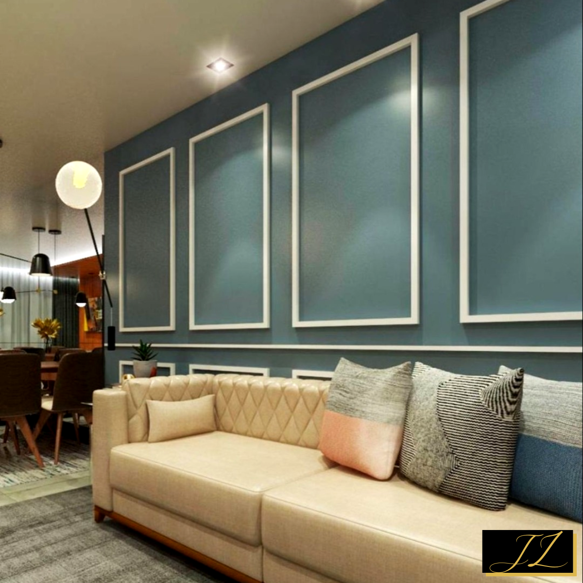 Pared de pladur con decoración con molduras