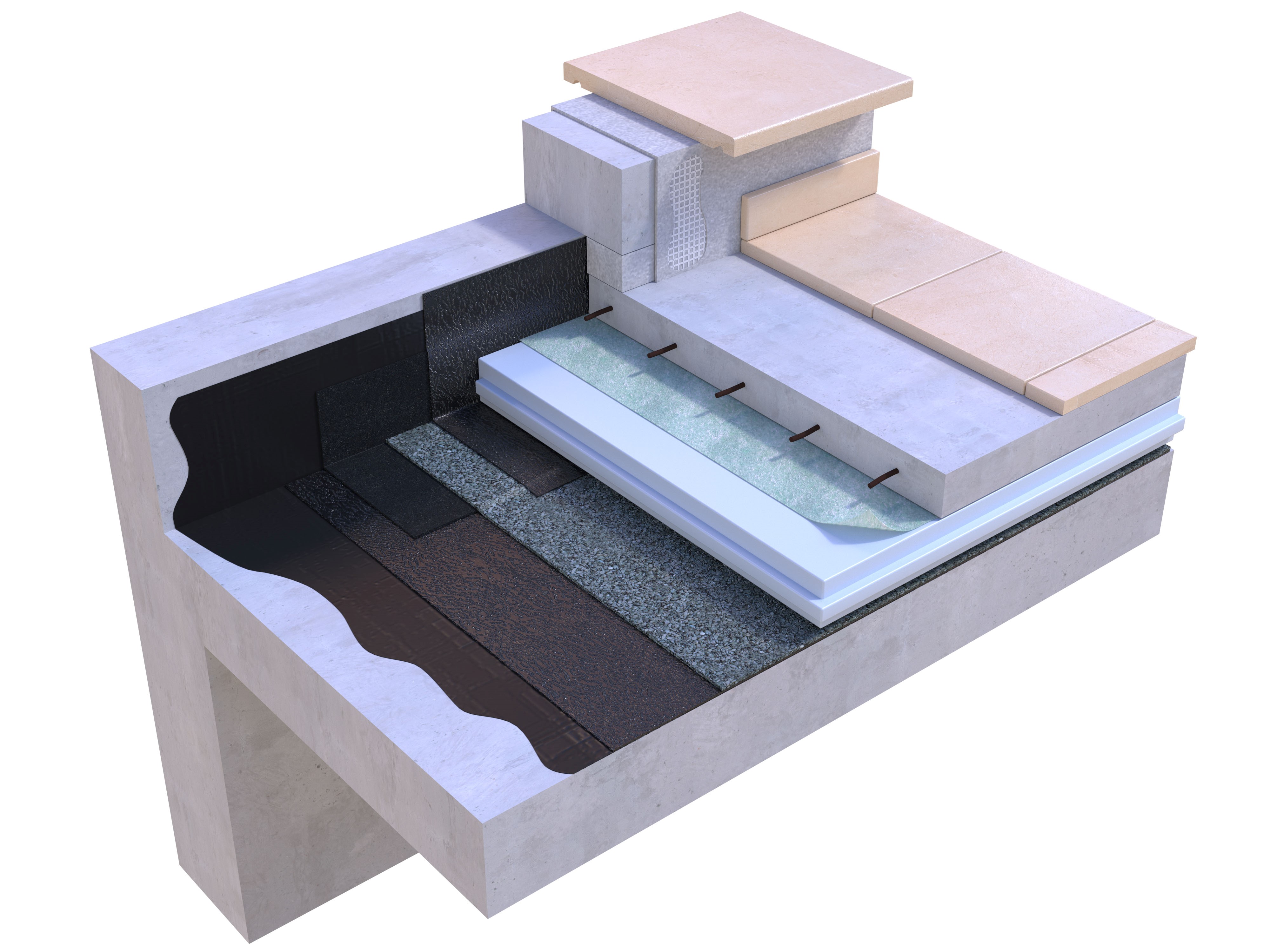 Cubierta transitable con hormigón y aislamiento