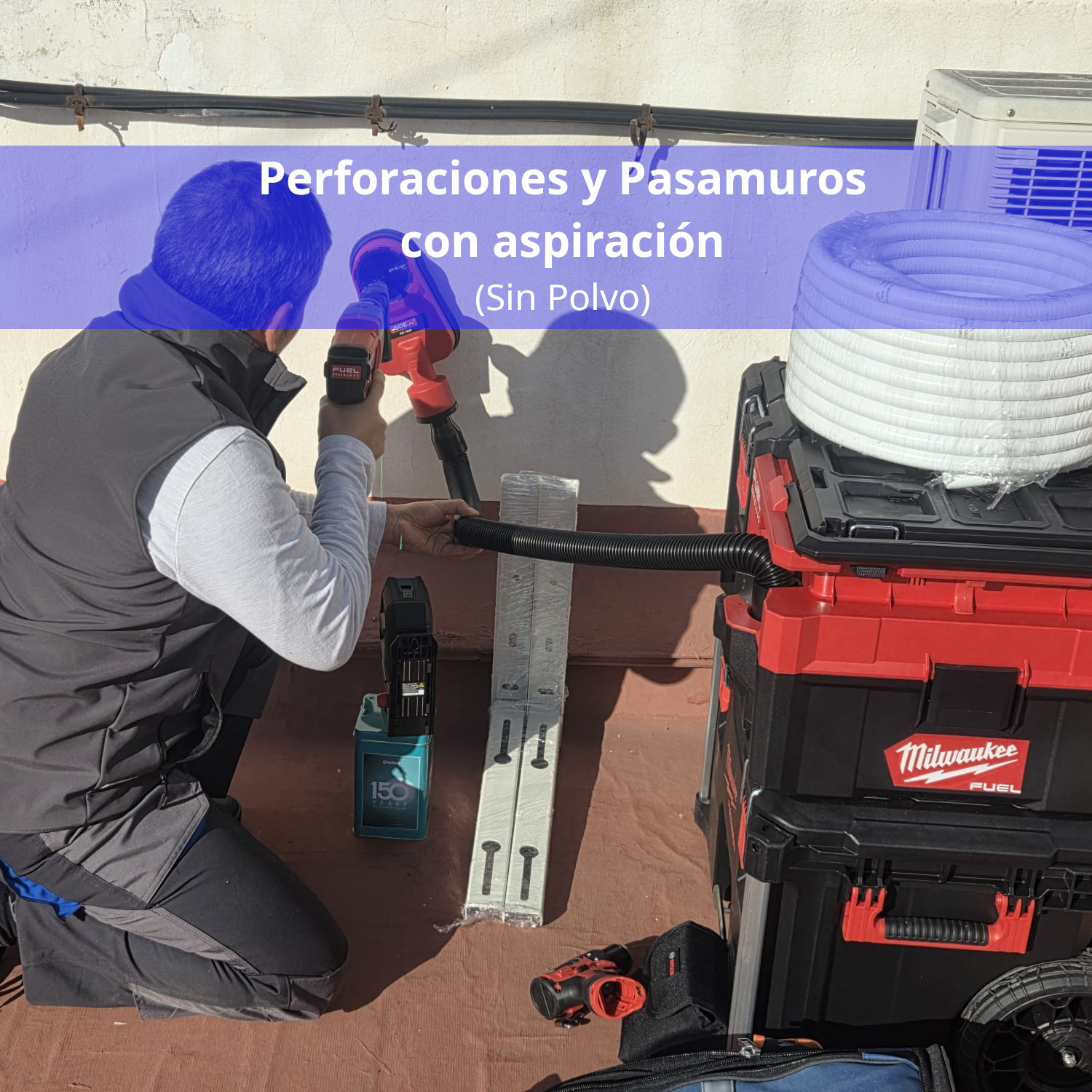 Perforaciones y pasamuros con aspiración, instalación sin polvo.