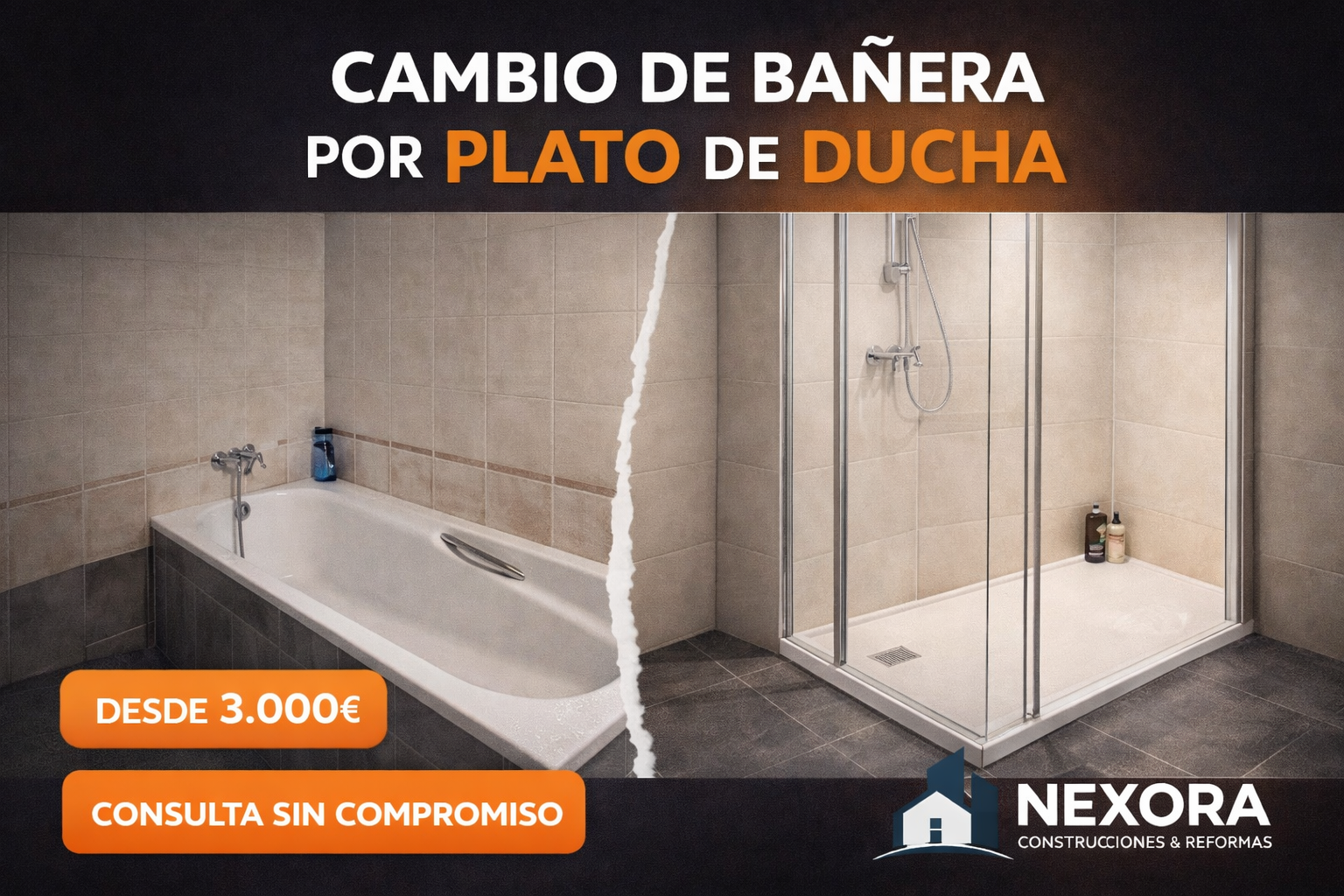 Cambio de bañera por plato de ducha