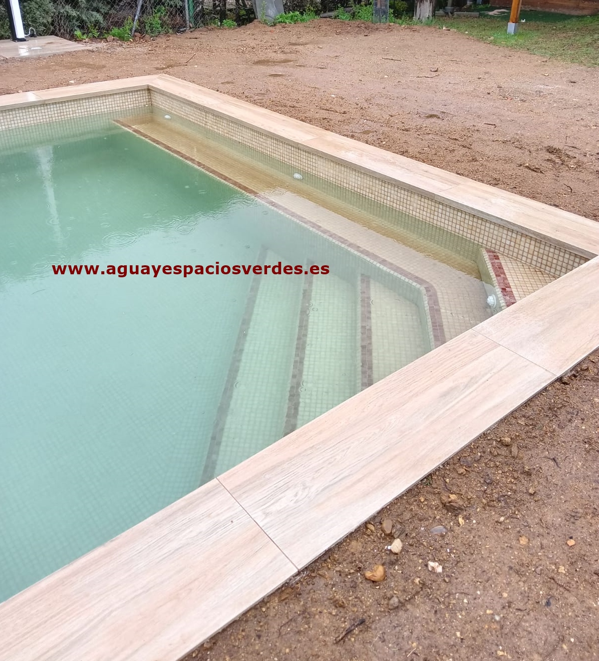 Piscina de obra - Detalle escalera y banco