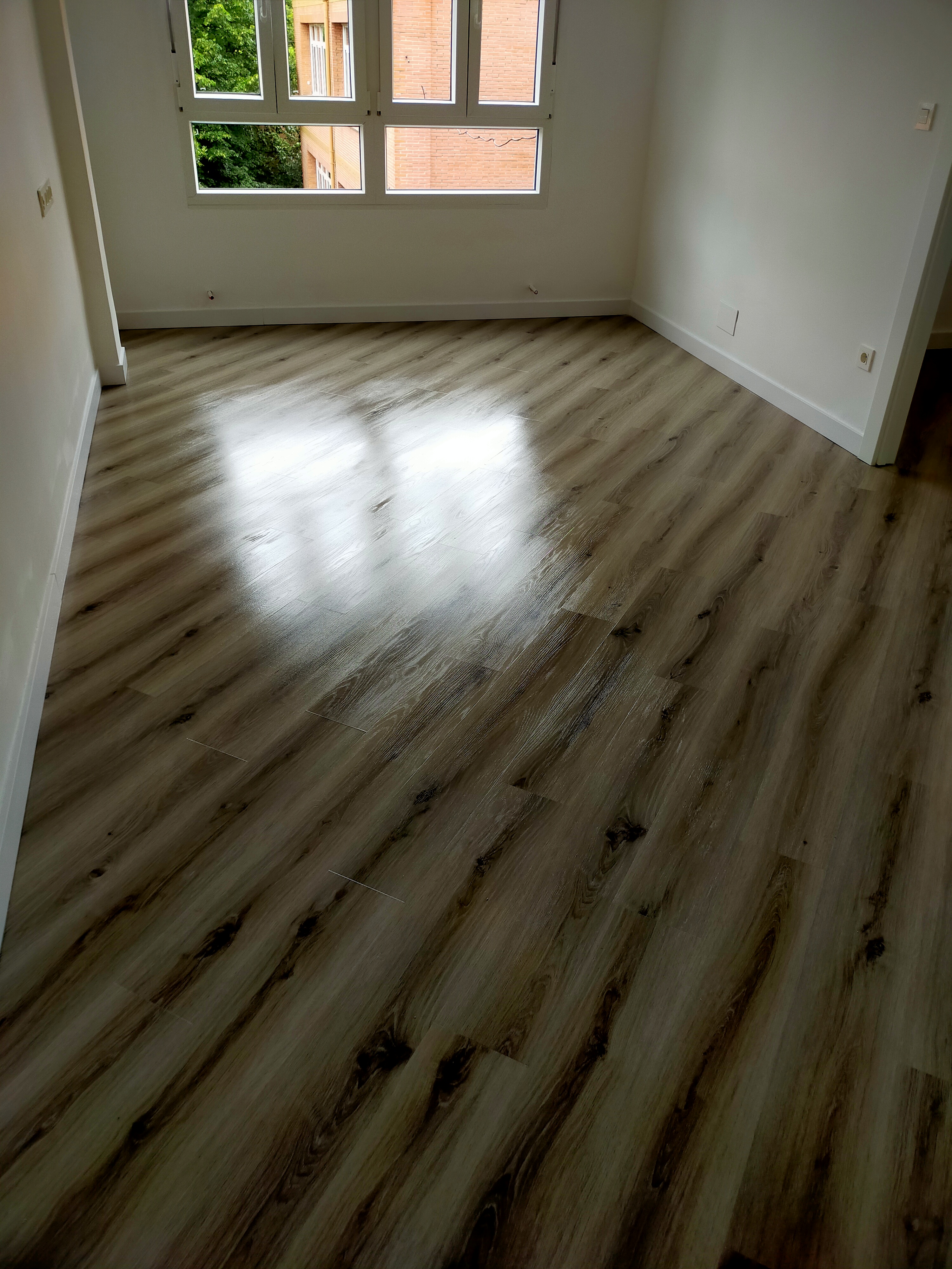 Salón con suelo vinílico, rodapié, puertas, lucido y pintado