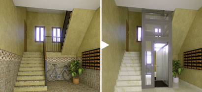 Instalación de ascensor en edificio de viviendas